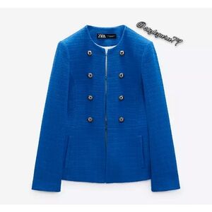 NWT, ZARA, BLUE TWEED TEXTURED BLAZER